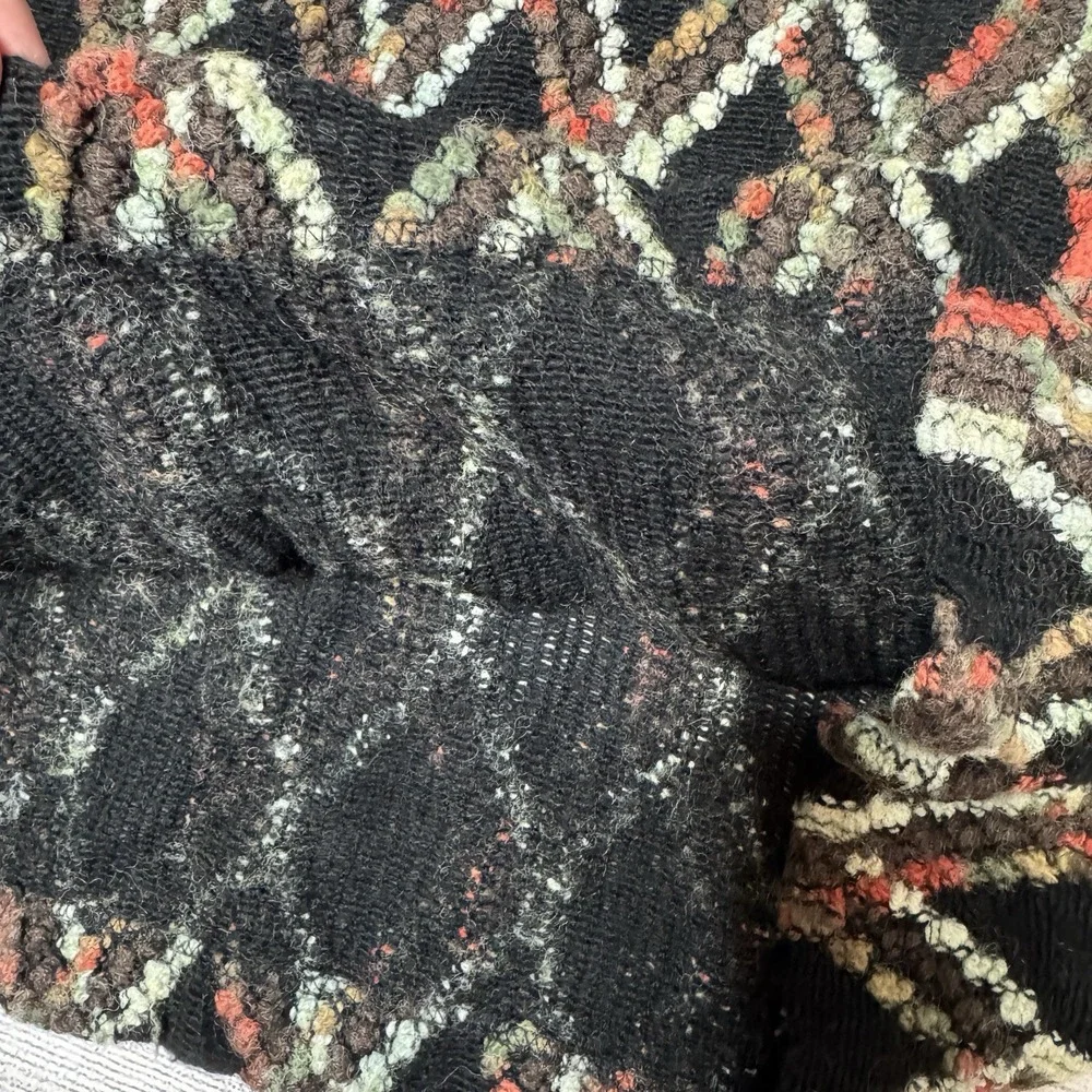 Vintage Italian Wool‎ Blend Sweater Geometric Diamond Knit Black Multicolor Crew